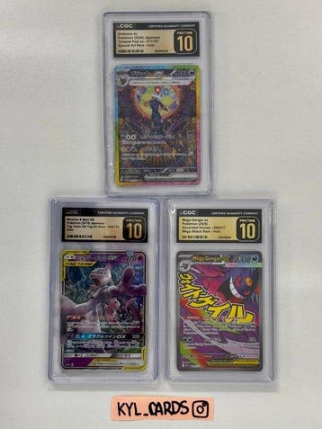 Pokémon - 3 Graded card - Noctali, Mega Gengar, Mewtwo & Mew