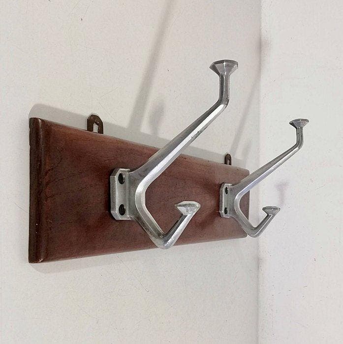 Kapstok - Vintage ontwerp 1930 - Aluminium, Hout -, Antiek en Kunst, Kunst | Designobjecten