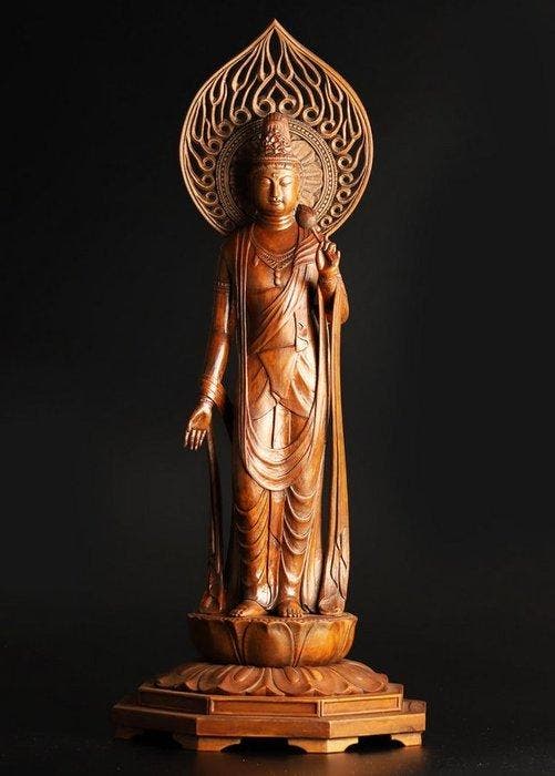 Extra-Large(73.5cm) wooden sculptured Kannon statue standing, Antiquités & Art, Antiquités | Autres Antiquités