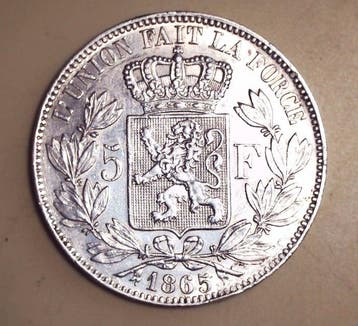 België. Leopold II. 5 Francs 1865 (Zonder minimumprijs)