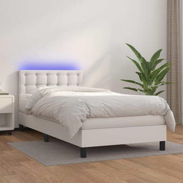 vidaXL Boxspring met matras en LED kunstleer wit 90x200 cm, Huis en Inrichting, Verzenden, Nieuw