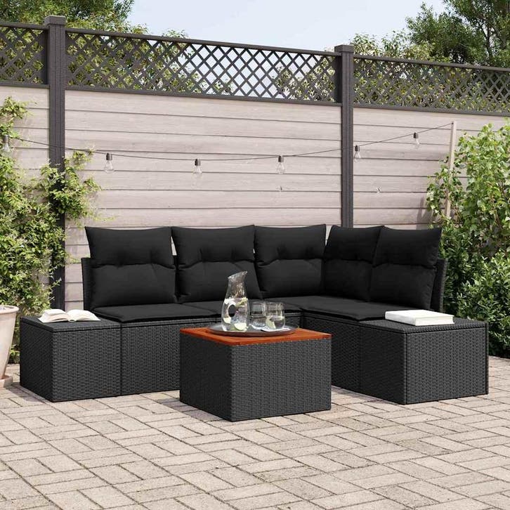 vidaXL Tuinbank Set met kussen 5 pcs Zwart poly rattan, Jardin & Terrasse, Ensembles de jardin, Envoi