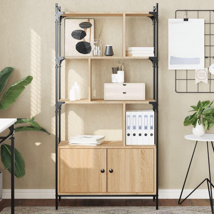 vidaXL Boekenkast met deuren Sonoma eiken 76,5x30x154,5 cm, Huis en Inrichting, Kasten | Boekenkasten, Nieuw, Verzenden
