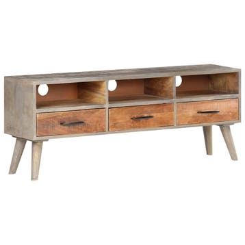vidaXL Tv-meubel 130x35x51 cm massief ruw mangohout grijs, Verzenden