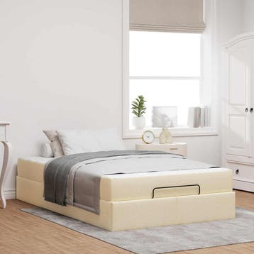 vidaXL Bedframe met matras 2 pcs Crème Stof, Verzenden, Nieuw