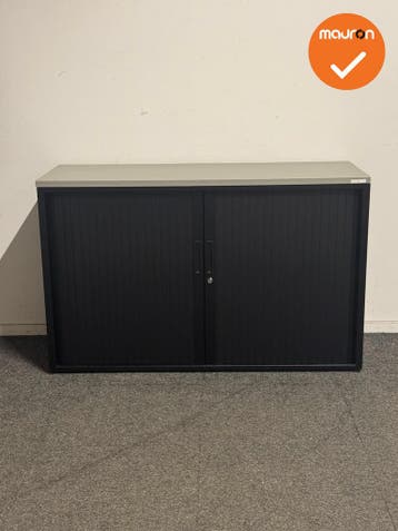 Basic - Roldeurkast - 75x120x43 cm - Zwart - Grijs topblad, Ophalen of Verzenden, Kast