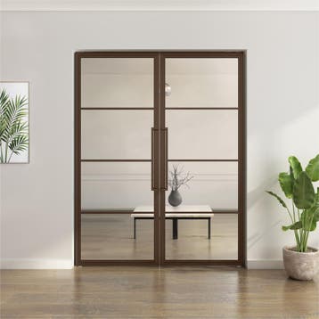 Dubbele stalen taatsdeur - 4 Vlaks - Brons - Moderne look, Overige typen