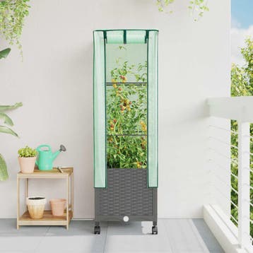 vidaXL Tuinschutting met Kasbedekking en Wielen Lichtgrijs, Verzenden