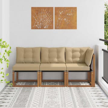 vidaXL 3 st Outdoor Midden- en Hoekbank Naturel, Verzenden