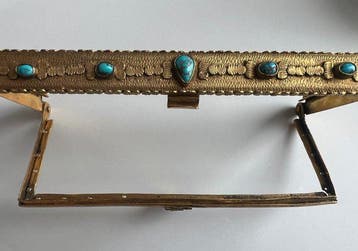 Antiek Levantijns Damaskus Gegraveerd Messing & Turkoois