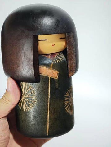 Usaburo Kokeshi - sculptuur, Bangs - 14 cm - Hout