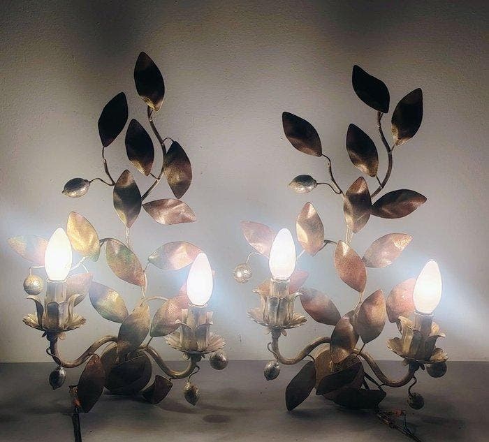 Hollywood Régency wall lamp pair. - Lampe murale - fer forgé, Antiek en Kunst, Curiosa en Brocante