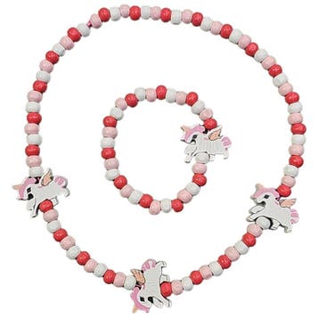 Fako Bijoux - Kinderketting en Armband - Hout - Eenhoorn, Verzenden