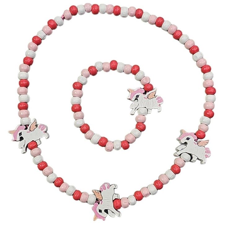 Fako Bijoux - Kinderketting en Armband - Hout - Eenhoorn, Bijoux, Sacs & Beauté, Colliers, Envoi