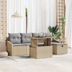 vidaXL Tuinbank Set met kussen met opslag 6 pcs Beige poly, Verzenden, Nieuw
