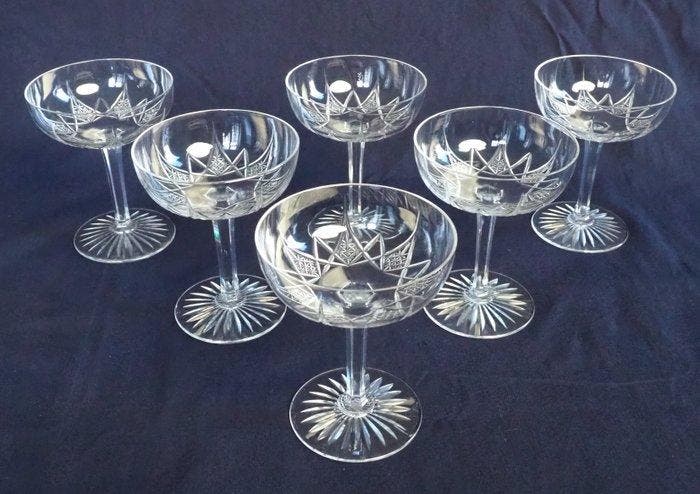 Baccarat - Champagneglas (6) - Model Epron - Kristal, Antiek en Kunst, Antiek | Glaswerk en Kristal