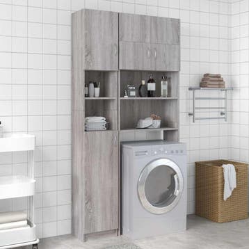 vidaXL Badkamerkast 32x25,5x190 cm bewerkt hout grijs sonoma, Verzenden, Nieuw