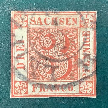 Saxe 1850 - Saksen Dreier avec un certificat photo de Vaatz