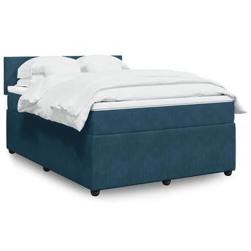 vidaXL Boxspring met matras fluweel blauw 140x200 cm, Verzenden