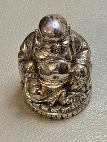 Beeldje - Buddha - Fully Hallmarked - .925 zilver, Antiek en Kunst