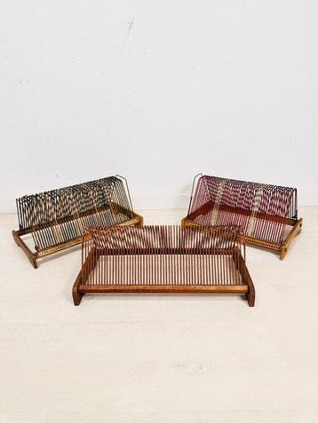 Recordhouder - Hout, Metaal - Set van drie vintage