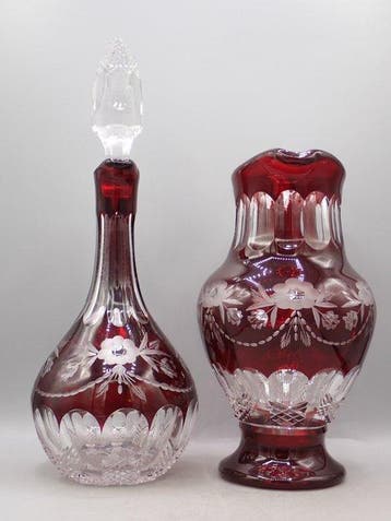Carafe (2) - Verre - cristal de Bohême taillé, Antiquités & Art