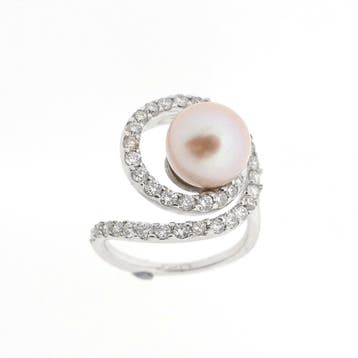 Witgouden ring met Tahiti parel en diamanten; 1,08 ct., Ophalen of Verzenden