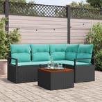 vidaXL Tuinbank Set met kussen 5 pcs Zwart poly rattan, Tuin en Terras, Verzenden, Nieuw