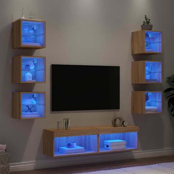 vidaXL 8-delige Tv-wandmeubelset met LED bewerkt hout sonoma, Verzenden