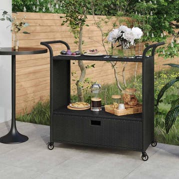 vidaXL Serveerwagen met lade 100x45x97 cm poly rattan zwart, Verzenden, Nieuw