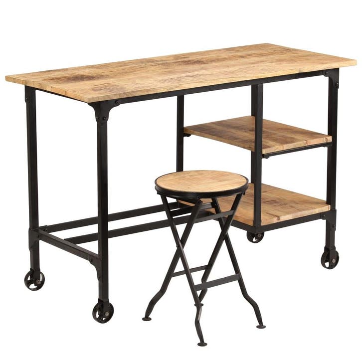 vidaXL Bureau met inklapbaar krukje 115x50x76 cm massief, Maison & Meubles, Bureaux, Envoi