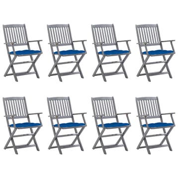 vidaXL Inklapbare stoelen 8 st met kussens massief, Verzenden