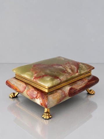 Italian Mid-Century Onyx Jewellery Casket with Gilt Brass