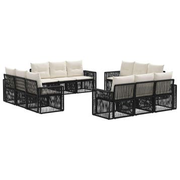vidaXL Tuinbank Set 12 pcs Zwart en Crème Wit poly rattan, Verzenden, Nieuw