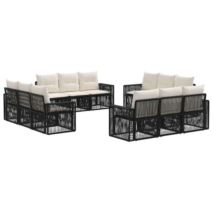 vidaXL Tuinbank Set 12 pcs Zwart en Crème Wit poly rattan, Tuin en Terras, Tuinsets en Loungesets, Nieuw, Verzenden