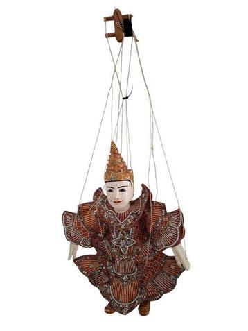 Marionnette - Bois, textile, paillettes, perles, fil dor,, Antiquités & Art