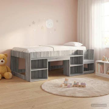 vidaXL Kinderbedframe met opbergruimte Grijs Sonoma 90 x 200, Verzenden