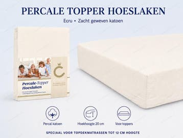CEVILIT Perkal Hoeslaken speciaal voor topper - Ecru ,, Huis en Inrichting, Slaapkamer | Beddengoed, Nieuw, Eenpersoons, Wit, Hoeslaken of Sloop