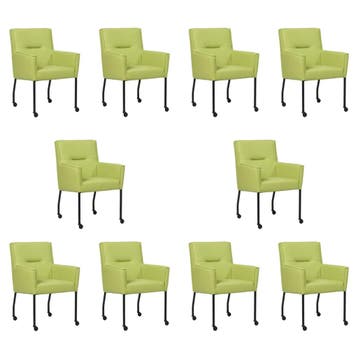 Set van 10 Leren eetkamerstoelen Lucky - Toledo Lime, Ophalen of Verzenden, Nieuw, Leer, Eén