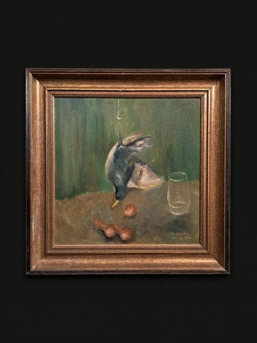 H de Sutter (XX) - Stilleven met spreeuw, Antiek en Kunst, Kunst | Schilderijen | Klassiek