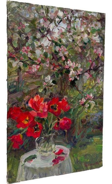 Elena Salnikova (1970) - Tulipes Rouges sour le Pommier en