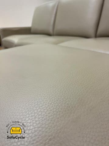 3-zit taupe in echt leder met poef – tweedehands, Huis en Inrichting, Verzenden, Nieuw