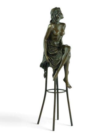 Pierre Collinet - sculptuur, Topless Female on Barstool - 27