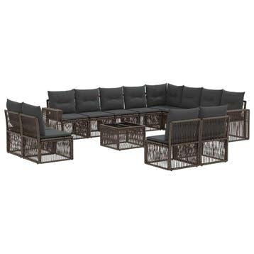 vidaXL Tuinbank Set 13 pcs Grijs en Donkergrijs poly rattan, Verzenden, Nieuw