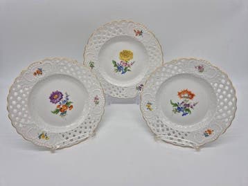 Meissen - 3 Durchbruchteller, Deutsche Blume - Bord -