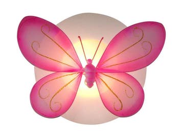 Funnylight LED kids lamp wit vlinder XL roze, Verzenden