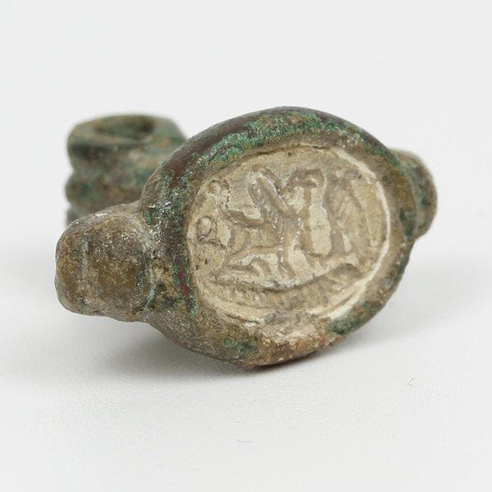 IJzeren Tijdperk, ammoniet Brons Zegel met bezelring toont, Collections, Minéraux & Fossiles
