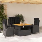 vidaXL 4-delige Tuinset met kussens poly rattan zwart, Verzenden, Nieuw, Tuinset