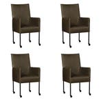 Set van 4 Leren eetkamerstoelen Spark - Rancho Green, Ophalen of Verzenden, Nieuw, Leer, Eén