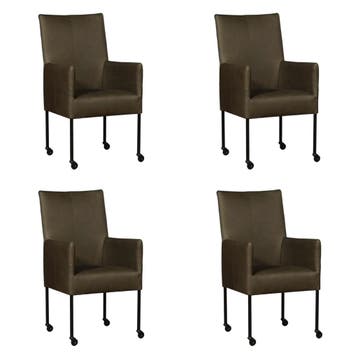 Set van 4 Leren eetkamerstoelen Spark - Rancho Green, Ophalen of Verzenden